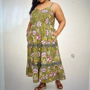 Lane Bryant Green Floral Shirred-Bodice Maxi Dress